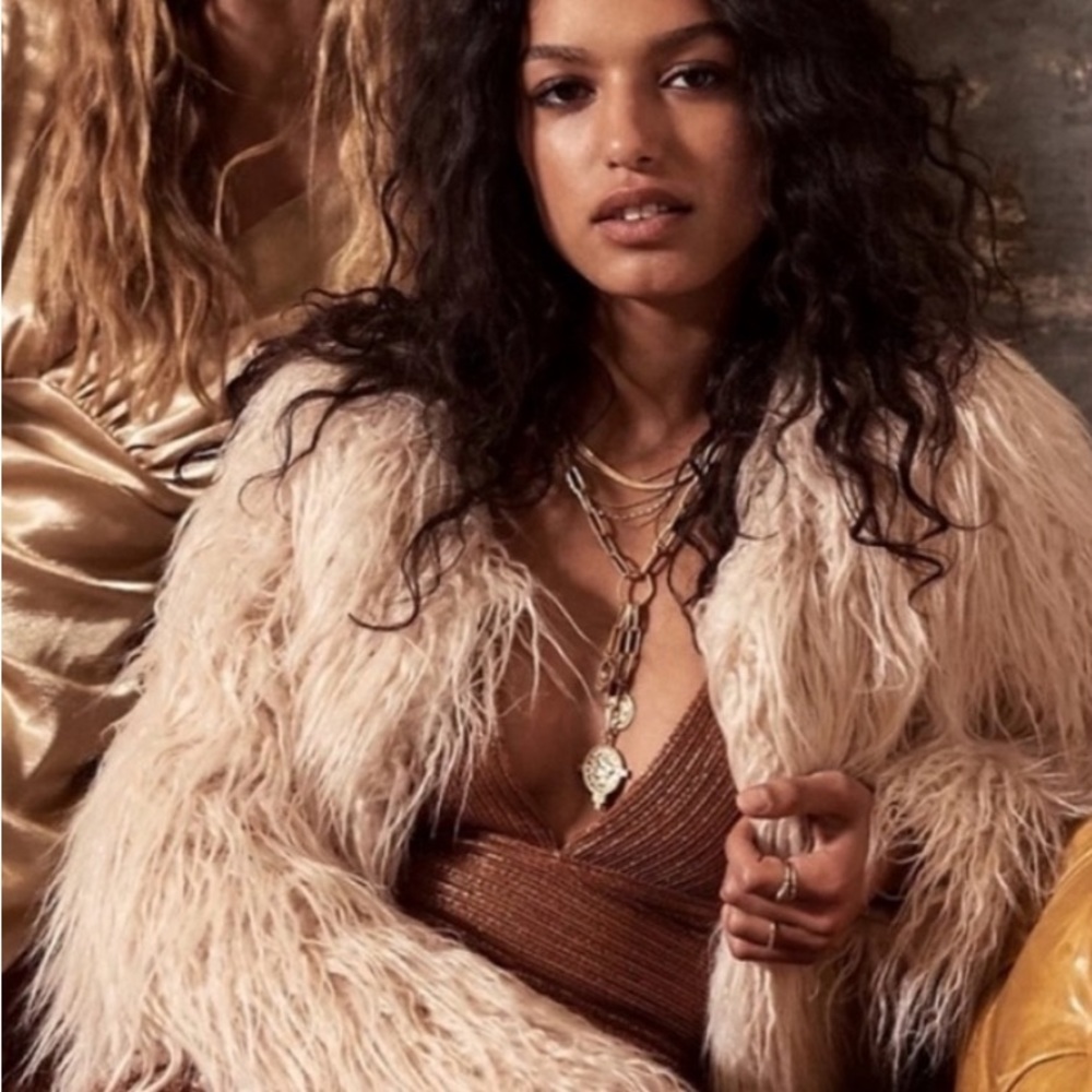 Free People Ivory Harmony Shaggy Faux Fur Coat